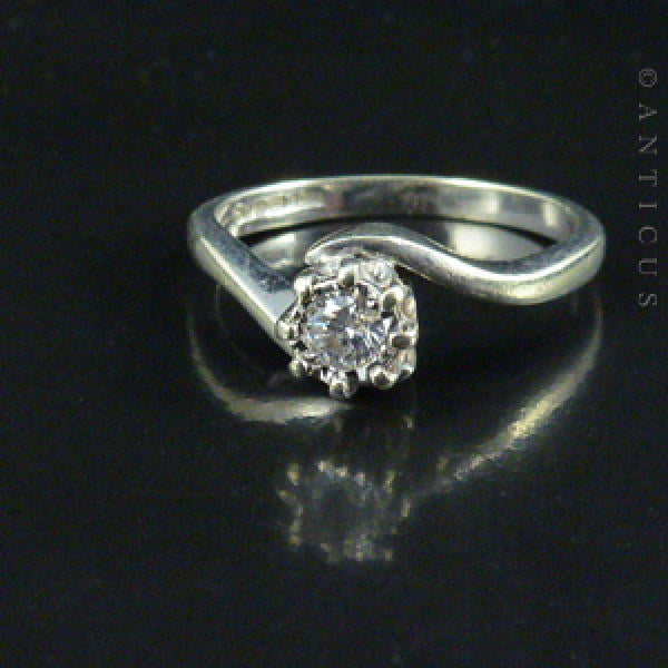 White Gold Solitaire Diamond Ring, Cross-Over Setting