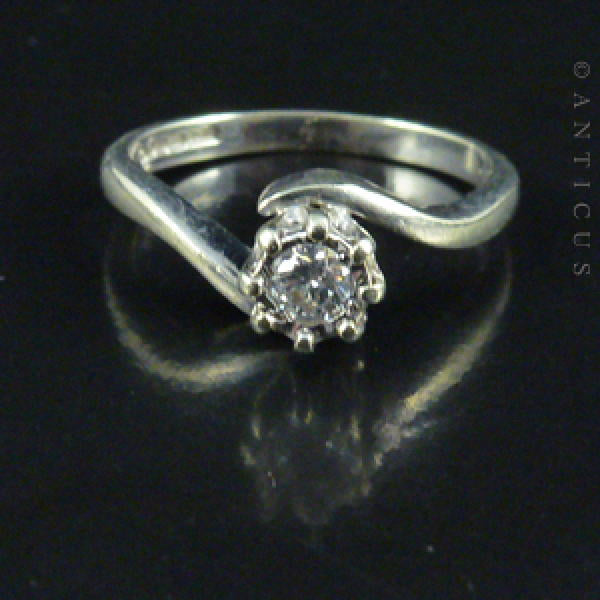 White Gold Solitaire Diamond Ring, Cross-Over Setting