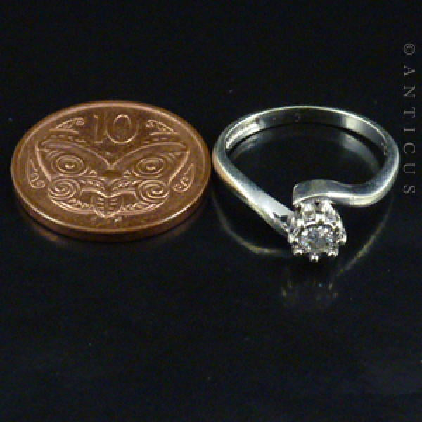 White Gold Solitaire Diamond Ring, Cross-Over Setting