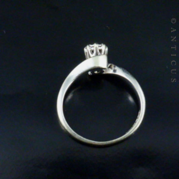 White Gold Solitaire Diamond Ring, Cross-Over Setting