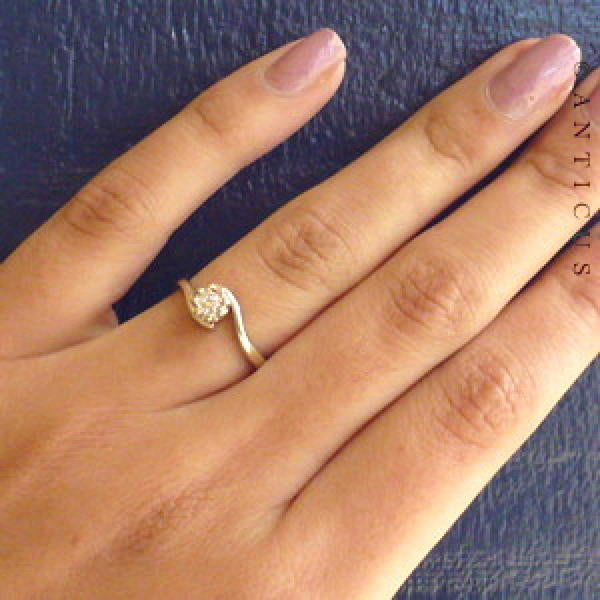 White Gold Solitaire Diamond Ring, Cross-Over Setting