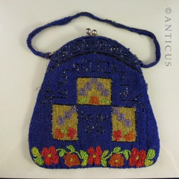 Antique Beaded Bag, Arts & Crafts Style Pattern.