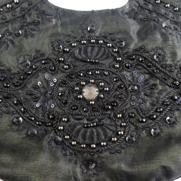 Black Beaded Evening Purse, Shoulder Strap.