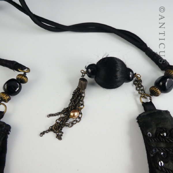 Black Beaded Evening Purse, Shoulder Strap.