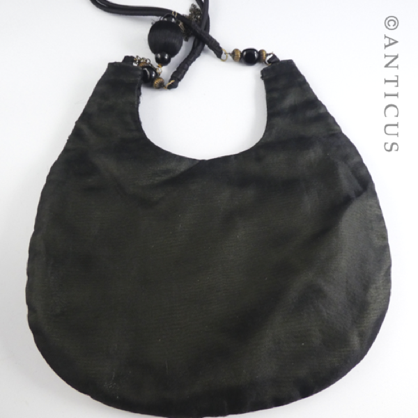 Black Beaded Evening Purse, Shoulder Strap.