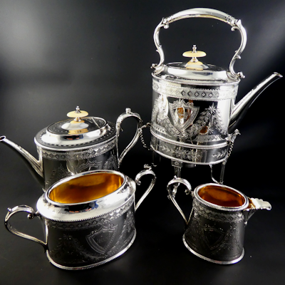 Four Piece Silver Plate Edwardian Tea Service.