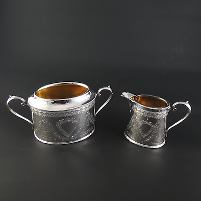 Four Piece Silver Plate Edwardian Tea Service.