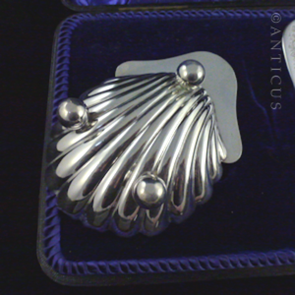Pair of Sterling Silver Butter Shells, Cased.