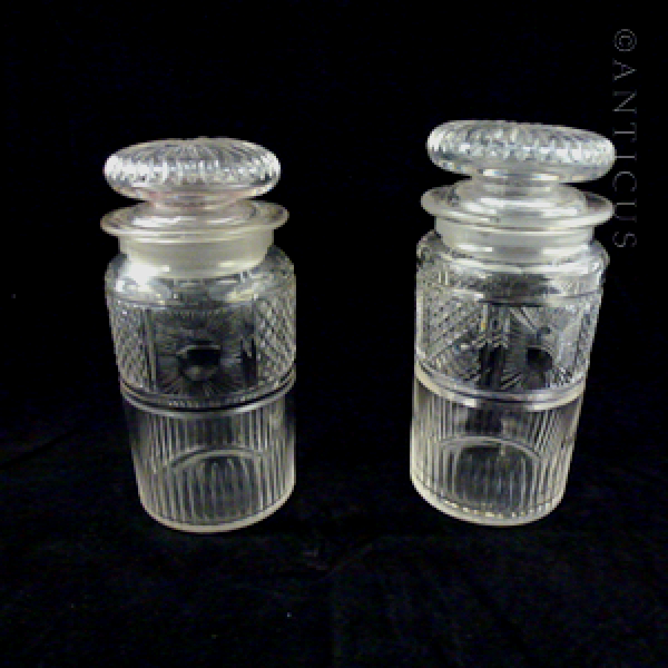 Pair of Cut Glass Pickle Jars, Edwardian.