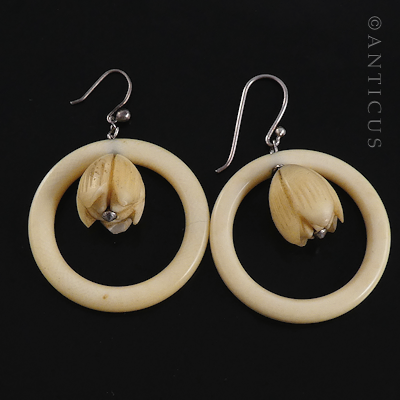 Pair of Ivory Hoop and Flower Earrings.