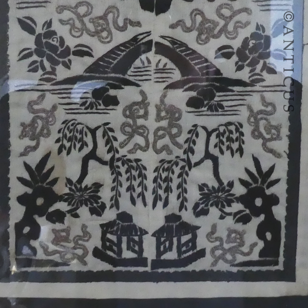 Chinese Embroidery, Framed, Black and White.