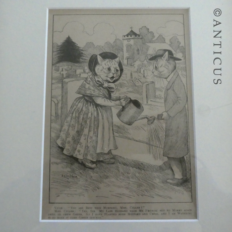 Framed Louis Wain Cat Cartoon.