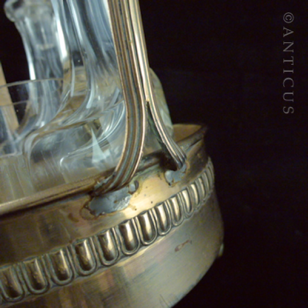 Crystal Cruet Set in Brass Table Stand.