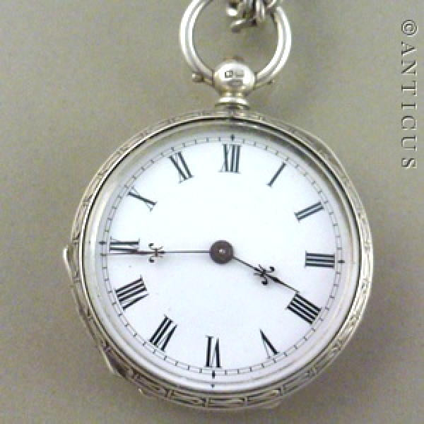 Sterling Silver Fob Watch on Silver Chain.