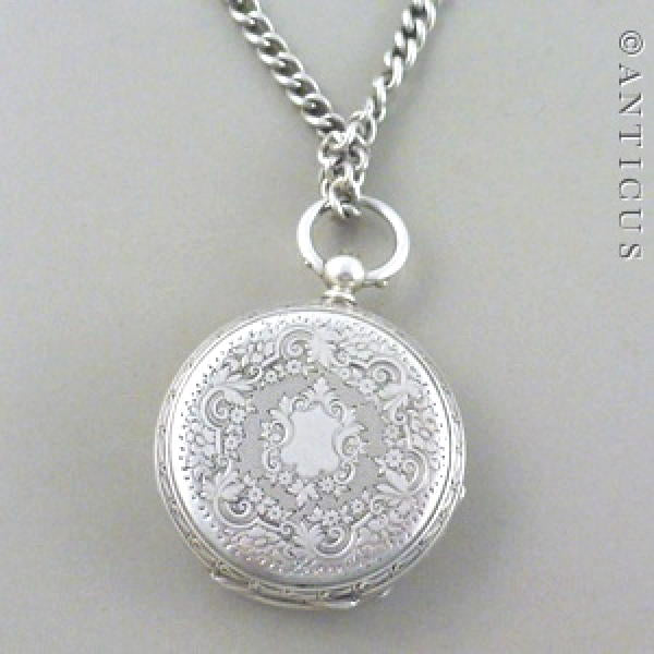 Sterling Silver Fob Watch on Silver Chain.