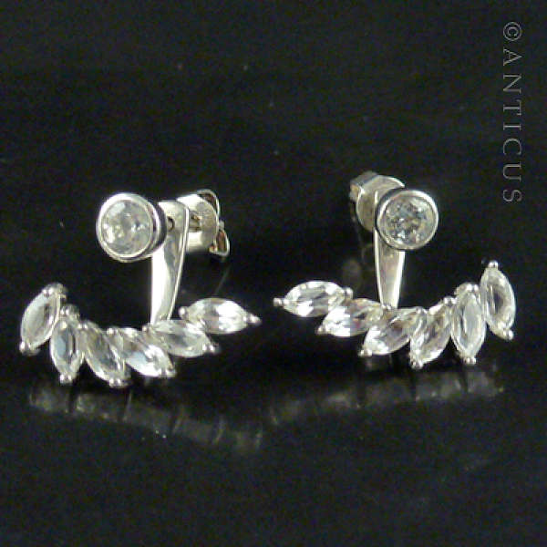 Pair of Two-Part Earrings, Silver and Clear Stones.