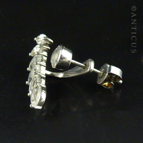 Pair of Two-Part Earrings, Silver and Clear Stones.