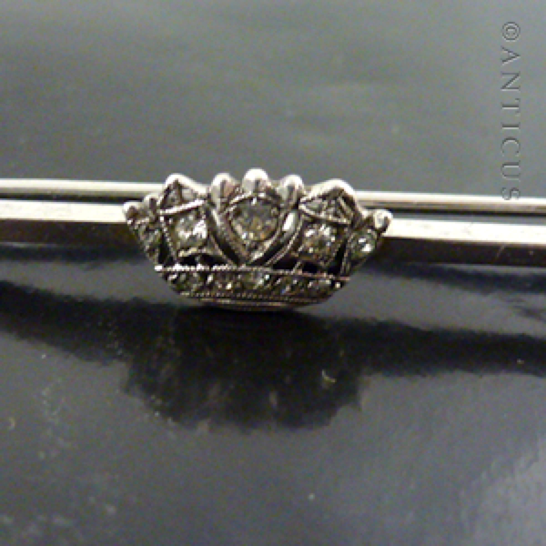 Naval Crown Silver and Crystal Bar Brooch, Vintage.