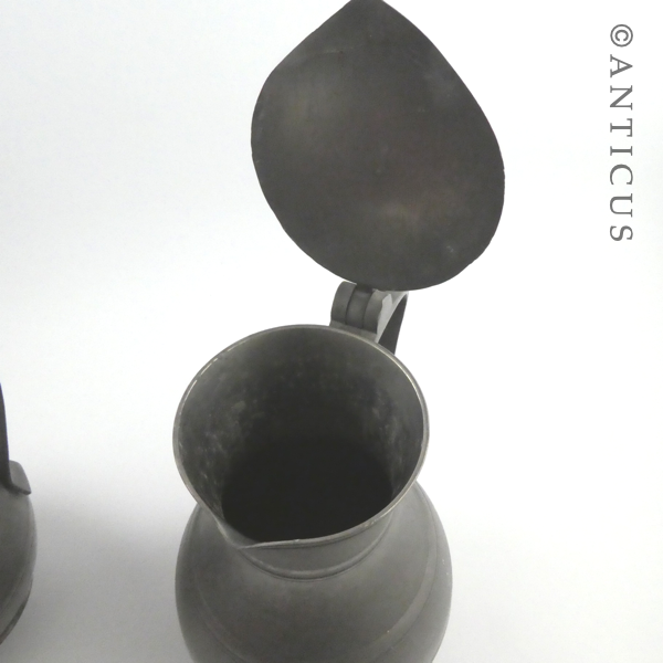 Pair of Vintage Pewter Lidded Jugs.