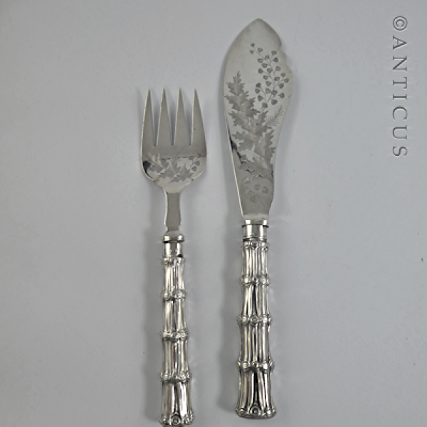 Pair of Silver Plate Fish Servers, Ornate Handles.