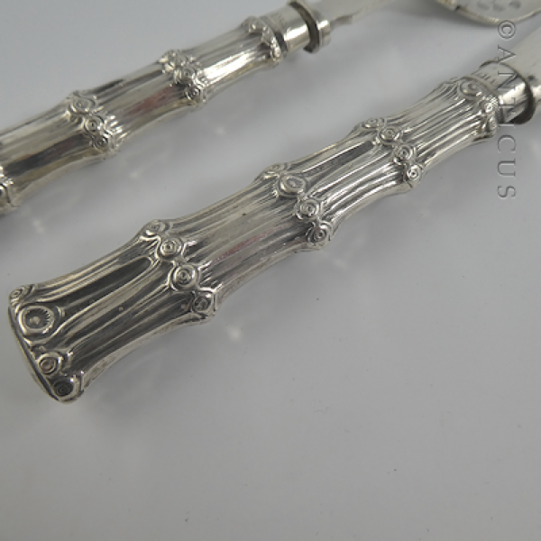 Pair of Silver Plate Fish Servers, Ornate Handles.