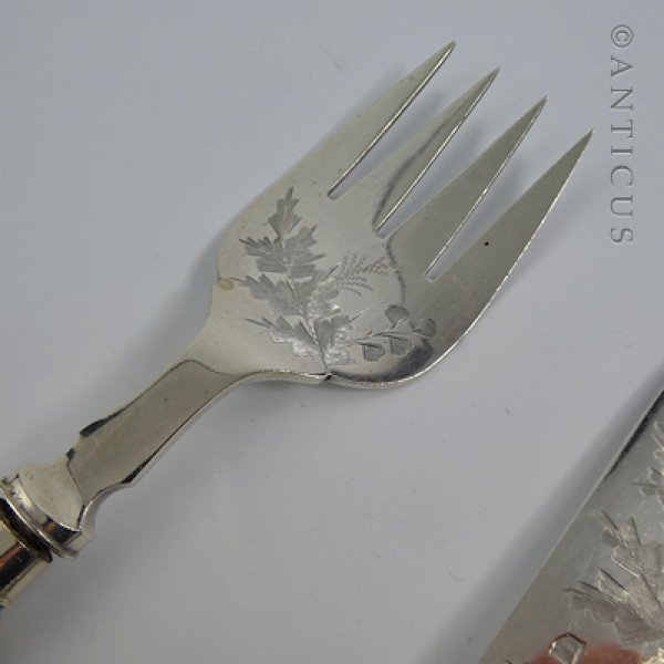 Pair of Silver Plate Fish Servers, Ornate Handles.
