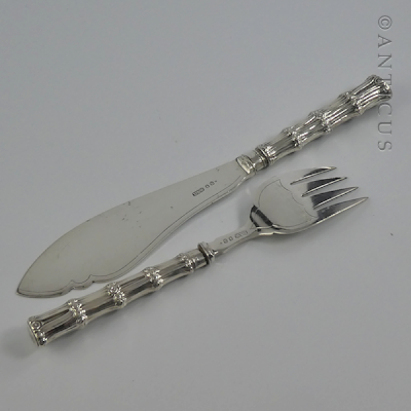 Pair of Silver Plate Fish Servers, Ornate Handles.
