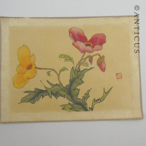 Oriental Picture of Poppies, Painted on Silk
