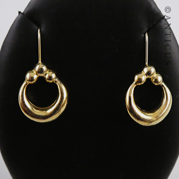 Pair Gold Plate Drop Hoop Earrings.