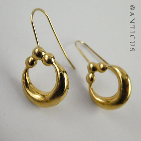 Pair Gold Plate Drop Hoop Earrings.