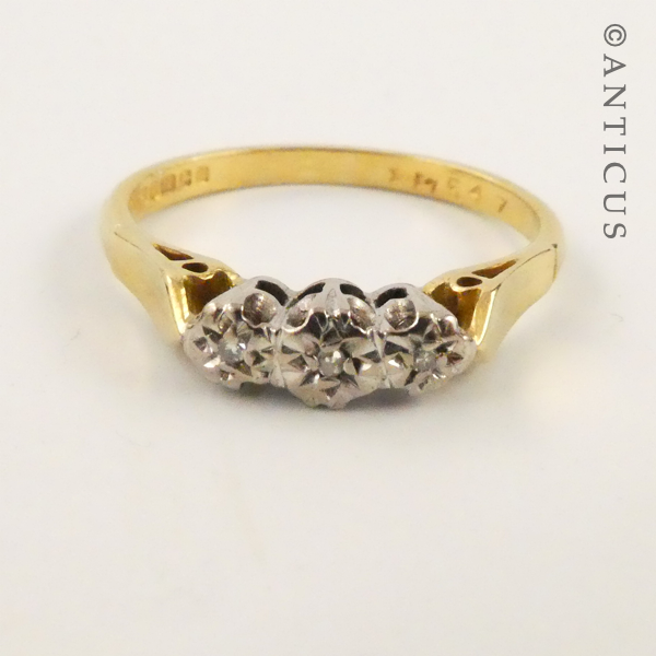 Vintage 18ct Gold Three Diamond Ring.