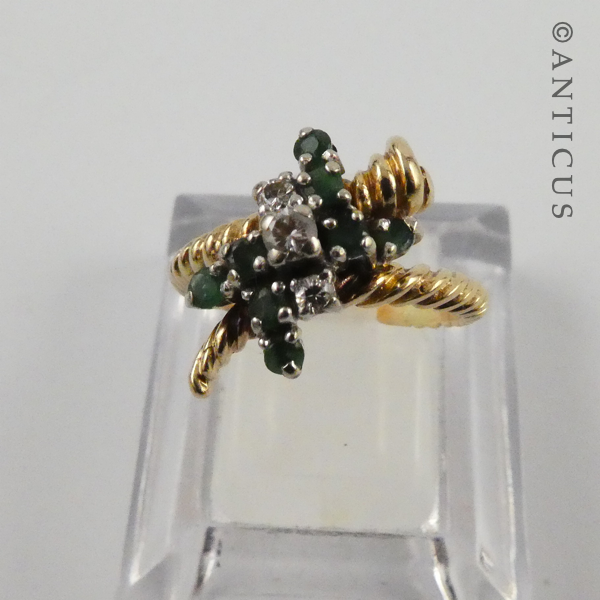 Gold, Emerald and Diamond Knot Ring.