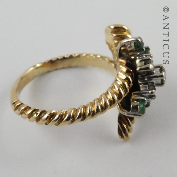Gold, Emerald and Diamond Knot Ring.