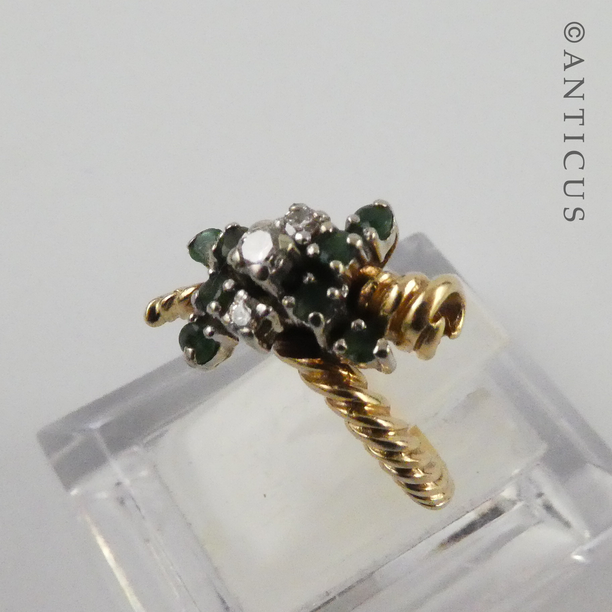 Gold, Emerald and Diamond Knot Ring.