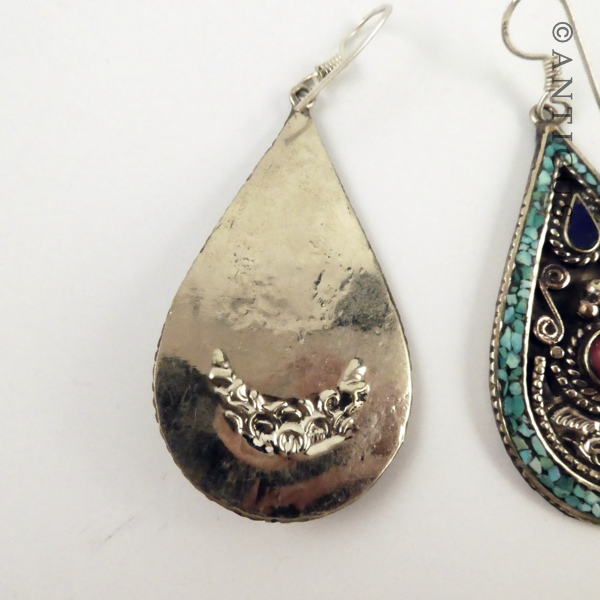 Pair Tibetan Style Earrings, Turquoise and Lapis.