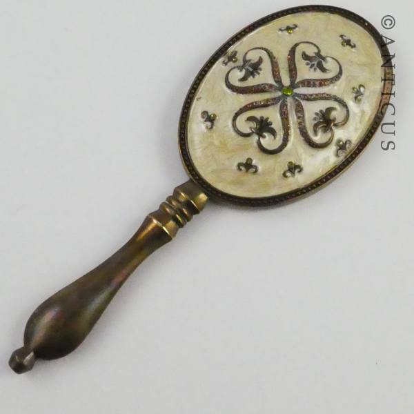 Enamel and Crystals-Backed Small Hand Mirror.