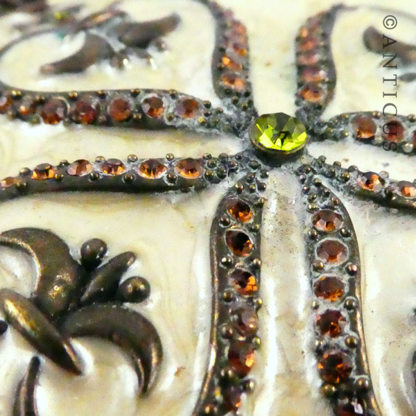 Enamel and Crystals-Backed Small Hand Mirror.