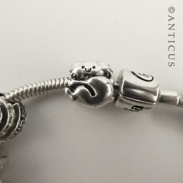 Modern Charm Bracelet, Silver, 17 Charms.
