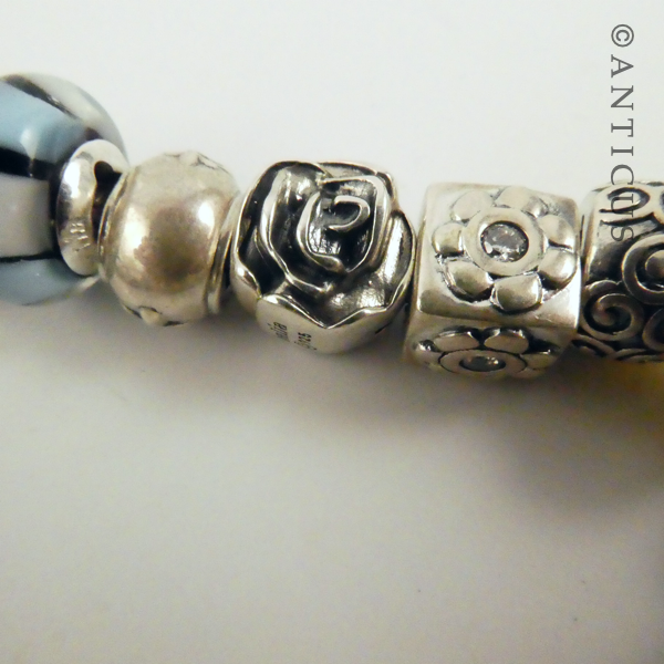 Modern Charm Bracelet, Silver, 17 Charms.