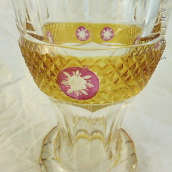 Heavy Cut Crystal Overlaid Glass Vase.