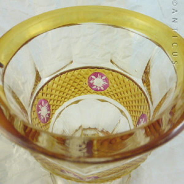 Heavy Cut Crystal Overlaid Glass Vase.