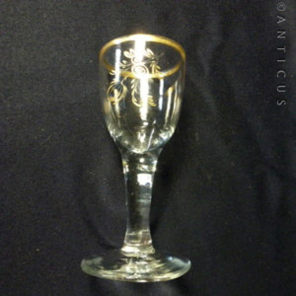 Georgian Small Wine or Cordial Glass, Gold Decorated.
