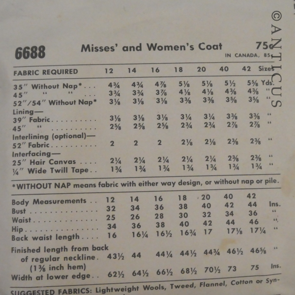 1960s McCall's Pattern for a Coat.