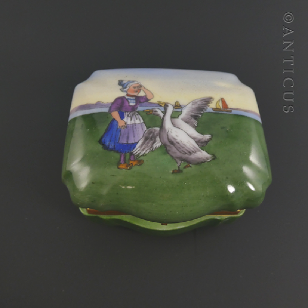 Dutch Goose Girl Pill or Trinket Box.