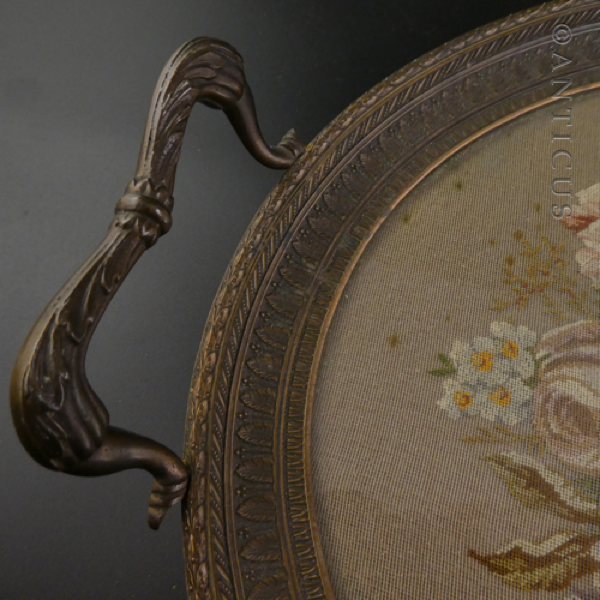 Vintage Ornate Metal Framed Tapestry Tray.