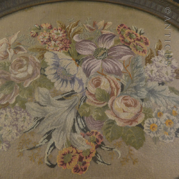 Vintage Ornate Metal Framed Tapestry Tray.