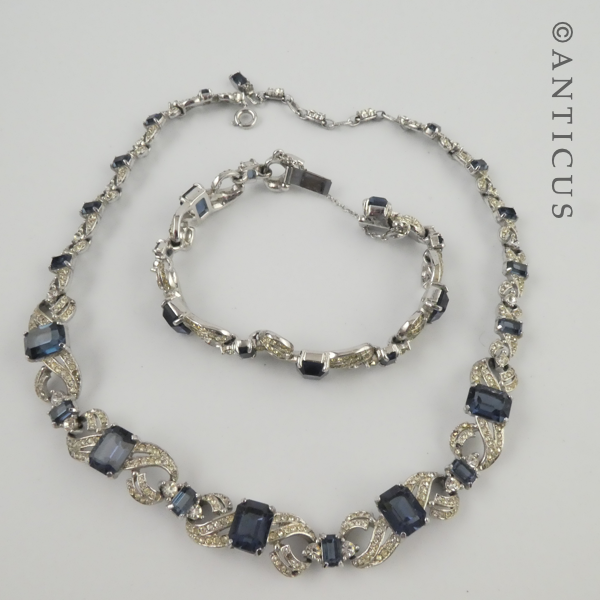 Costume Jewels Sapphire Diamond Necklace Bracelet Set. Anticus Antiques