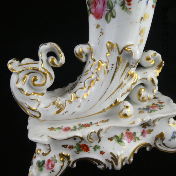 Pair French Porcelain Cornucopia Vases, Jacob Petit.