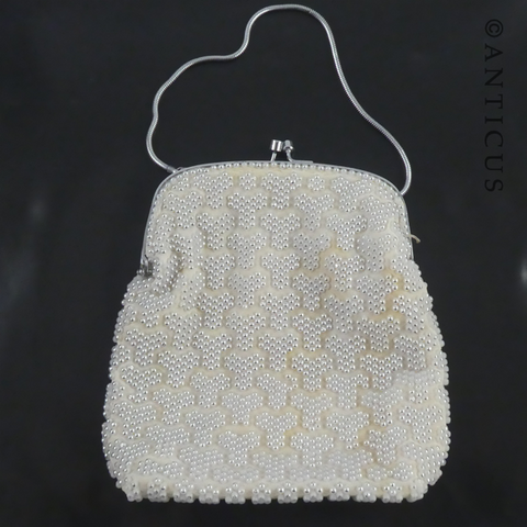 Evening Bag, Silver Pearl Decoration.