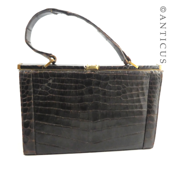 Vintage Dark Brown Crocodile Handbag.